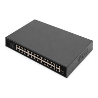 DIGITUS 24-Port Fast Ethernet PoE Netzwerkswitch, 19 Zoll, unmanaged, 2+1 Uplink Ports, RJ45 + SFP, 240 W, af/at