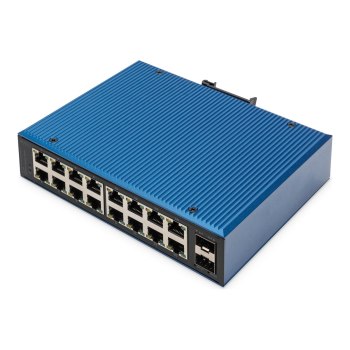 DIGITUS 16 Port Gigabit Ethernet Netzwerk Switch, Industrial, Unmanaged, 2 SFP Uplink