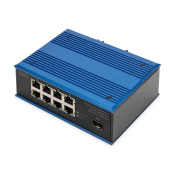 DIGITUS 8 Port Gigabit Ethernet Netzwerk PoE Switch, Industrial, Unmanaged, 1 SFP Uplink Switch