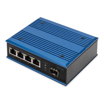 DIGITUS 4 Port Gigabit Ethernet Netzwerk PoE Switch, Industrial, Unmanaged, 1 SFP Uplink