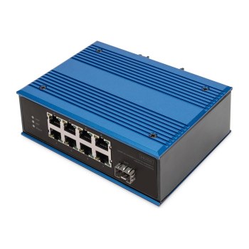 DIGITUS 8 Port Fast Ethernet Netzwerk PoE Switch, Industrial, Unmanaged, 1 SFP Uplink