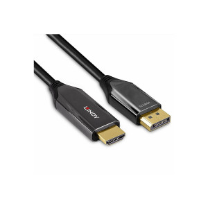 Lindy Adapterkabel - DisplayPort männlich zu HDMI männlich - 1 m - abgeschirmt - Schwarz - rund, unterstützt 8K 60 Hz (7680 x 4320)