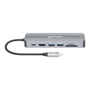 Manhattan USB-C Dock/Hub with Card Reader, Ports (x5): Ethernet, HDMI, USB-A (x2) and USB-C, With Power Delivery (87W) to USB-C Port (Note add USB-C wall charger and USB-C cable needed), All Ports can be used at the same time - Dockingstation - USB-C 3.2