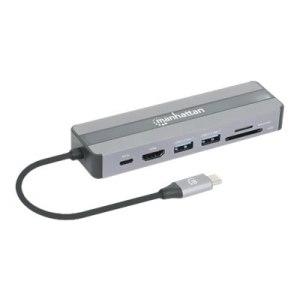 Manhattan USB-C Dock/Hub with Card Reader, Ports (x5): Ethernet, HDMI, USB-A (x2) and USB-C, With Power Delivery (87W) to USB-C Port (Note add USB-C wall charger and USB-C cable needed), All Ports can be used at the same time - Dockingstation - USB-C 3.2