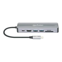 Manhattan USB-C Dock/Hub with Card Reader, Ports (x5): Ethernet, HDMI, USB-A (x2) and USB-C, With Power Delivery (87W) to USB-C Port (Note add USB-C wall charger and USB-C cable needed), All Ports can be used at the same time - Dockingstation - USB-C 3.2