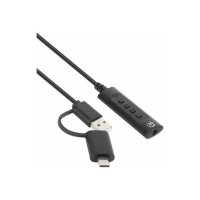 Manhattan USB-C e USB-A a cavo adattatore audio ausiliario stereo da 3,5 mm, 2 in 1, maschio a femmina, cavo da 1 m, supporta il microfono e la funzione audio di una cuffia, standard CTIA, controllo del volume e della disattivazione dellaudio, nero