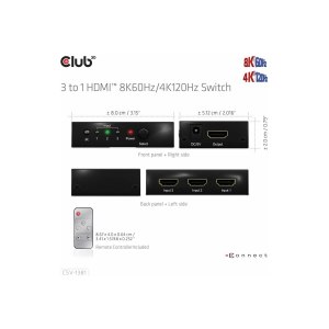 Club 3D CSV-1381 - Video/Audio-Schalter - 3-to-1, 8K 60 Hz/4K 120 Hz