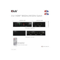 Club 3D CSV-1381 - Video/Audio-Schalter - 3-to-1, 8K 60 Hz/4K 120 Hz