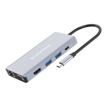 Conceptronic Dock USB-C->HDMI 2xUSB-A GbE 100WPD+ 25cm gr