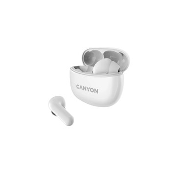 Canyon Kompiuterio kolon?l?s Canyon TWS-5 Bluetooth headset, with microphone, BT V5.3 JL 6983D4, Frequence Response:20Hz-20kHz, battery EarBud 40mAh*2+Charging Case 500mAh, type-C kabelio ilgis 0.24m, size: 58.5*52.91*25.5mm, 0.036kg, Baltas