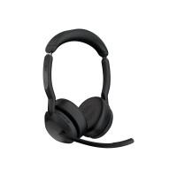 Jabra Evolve2 55 MS Stereo - Headset - On-Ear - Bluetooth - kabellos - aktive Rauschunterdrückung - USB-A - Schwarz - mit Ladestation - Zoom Certified, Cisco Webex Certified, Optimized for Microsoft Teams, Alcatel-Lucent-zertifiziert, Avaya Certified, Uni