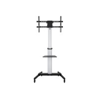 Manhattan TV & Monitor Mount, Trolley Stand, 1 screen, Screen Sizes: 37-86", -10 to 5° Tilt, 90° Rotation, Silver/Black, VESA 200x200 to 600x400mm, Max 50kg, Height adjustable 1200 to 1600mm, AV/Laptop shelf, Aluminium, LFD, Lifetime Warranty - Wagen - fü