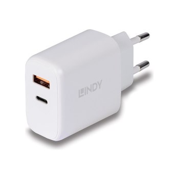 Lindy Netzteil - 30 Watt - 3 A - PD 3.0 - 2 Ausgabeanschlussstellen (4-polig USB Typ A / 24-polig USB-C)