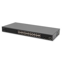 DIGITUS Switch di rete Gigabit PoE a 24 porte, 19 pollici, L2 gestito, 2 porte uplink, SFP, 430 W, af/at