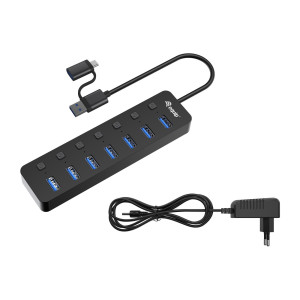 Equip USB-Hub 7-Port 3.2 ->7x3.2 inkl USB-C Adapter schwarz - Hub - 7-Port - Typ C