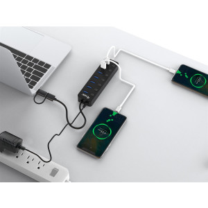 Hub USB Equip a 7 porte 3.2 -> 7x3.2 5 Gbps con alimentatore nero