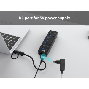 Equip USB-Hub 7-Port 3.2 ->7x3.2 inkl USB-C Adapter schwarz - Hub - 7-Port - Typ C