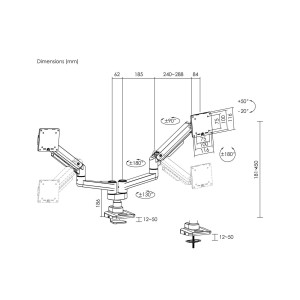 Equip Befestigungskit (Kabeldurchführungsklemme, Schrauben, Klemmhalterung, Tisch-Montagearm) - Gasfeder - für 2 LCD-Displays / Curved LCD-Displays - schwerlast - Kunststoff, stainless steel, Aluminium - weiß - Bildschirmgröße: 43.2-88.9 cm (17"-35")