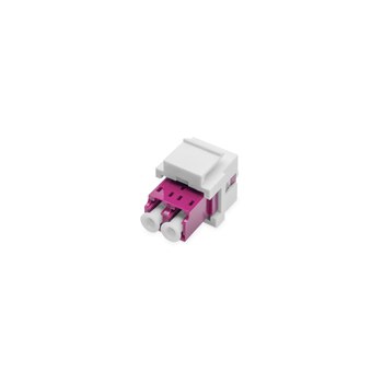 Digitus LWL LC/LC-Duplex-Kupplung, Multimode-OM4, Keystone-Modul. Verbindungstyp: LC/LC, Produktfarbe: Violett, Kabel mode struktur: Multi-Modus. Breite: 22 mm, Tiefe: 17 mm, Höhe: 33 mm. Menge pro Packung: 1 Stück(e), Verpackungsbreite: 70 mm, Verpackung