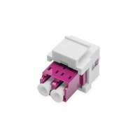 Digitus LWL LC/LC-Duplex-Kupplung, Multimode-OM4, Keystone-Modul. Verbindungstyp: LC/LC, Produktfarbe: Violett, Kabel mode struktur: Multi-Modus. Breite: 22 mm, Tiefe: 17 mm, Höhe: 33 mm. Menge pro Packung: 1 Stück(e), Verpackungsbreite: 70 mm, Verpackung