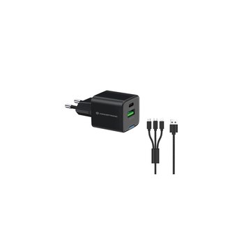 Conceptronic 2-port 33W charger 1xUSB-C 1xUSB-A+3-in-1 bk