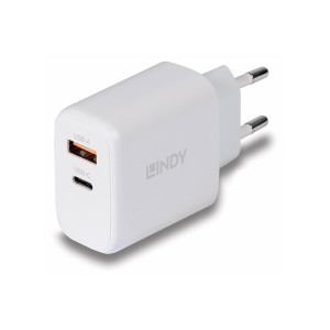 Lindy Netzteil - GaN - 65 Watt - 3 A - PD 3.0, PD/PPS - 2 Ausgabeanschlussstellen (USB, 24 pin USB-C)