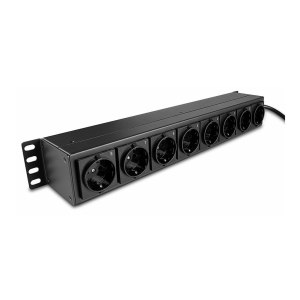 Lindy Steckdosenleiste (Rack - einbaufähig) - Schuko-Steckdosen, horizontal, mit Schalter - Wechselstrom 250 V - 3500 Watt - Eingabe, Eingang CEE 7/4 - Ausgangsanschlüsse: 8 (power CEE 7/3)