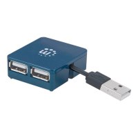 Manhattan USB-A 4-Port Micro Hub, 4x USB-A Ports, Blue, 480 Mbps (USB 2.0), Bus Power, Equivalent to Startech ST4200MINI2, Hi-Speed USB, Three Year Warranty, Blister - Hub - 4 x USB 2.0 - Desktop