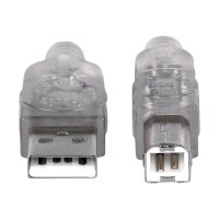 Manhattan USB-A to USB-B Cable, 1.8m, Male to Male, Translucent Silver, 480 Mbps (USB 2.0)