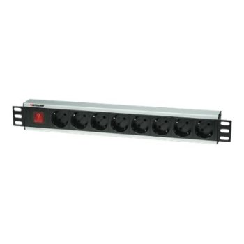 Intellinet 19" Rackmount 8-Way Power Strip - German Type, With On/Off Switch, No Surge Protection - Steckdosenleiste (Rack - einbaufähig) - Wechselstrom 250 V - Ausgangsanschlüsse: 8 - 48.3 cm (19") - 3 m Schnur - Schwarz