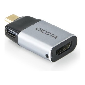 Dicota Videoadapter - 24 pin USB-C männlich zu HDMI, 24 pin USB-C weiblich - Silber - USB-Stromversorgung (100 W)