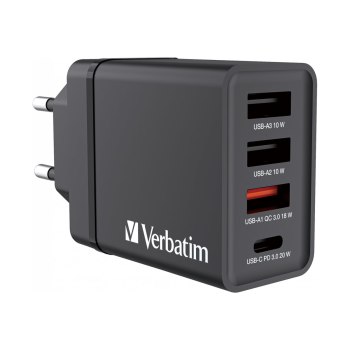 Verbatim Netzteil - 30 Watt - 5 A - PD 3.0, QC 3.0 - 4 Ausgabeanschlussstellen (3 x USB Typ A, 24 pin USB-C)