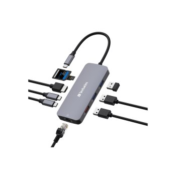 Verbatim CMH 09 - Hub - 1 x HDMI + 2 x USB-C 3.2 Gen 2 + 3 x USB 3.2 Gen 1 + 1 x 1 Gigabit Ethernet