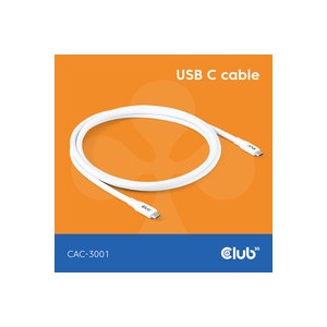 Club 3D Lifestyle USB-C Kabel PD 240W 20Gbps 2m weiß St/St retail - Kabel - Digital/Daten