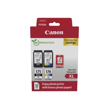 Canon PG-575XL/CL-576XL Photo Paper Value Pack - 2er-Pack - Hohe Ergiebigkeit - Schwarz, Farbe (Cyan, Magenta, Gelb)