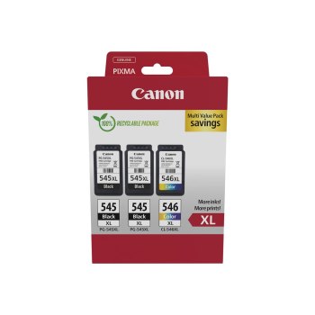 Canon PG-545XL x2 /CL-546XL Multi Pack - 3er-Pack - Hohe Ergiebigkeit - Schwarz, Farbe (Cyan, Magenta, Gelb)