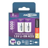 Ansmann 1314-0005 Li-Ion Akkus Mono D Typ 6000 min. 5400 mAh 2er Karton - Batterie - Mono (D)