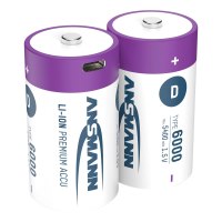 Ansmann 1314-0005 Li-Ion Akkus Mono D Typ 6000 min. 5400 mAh 2er Karton - Batterie - Mono (D)