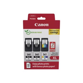 Canon PG-560XL x2/CL-561XL Photo Value Pack - Lucido - Confezione da 3 - Alta resa - Nero, colore (ciano, magenta, giallo)