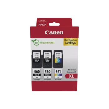 Canon PG-560XL x2/CL-561XL Multi Value Pack - 3er-Pack - Hohe Ergiebigkeit - Schwarz, Farbe (Cyan, Magenta, Gelb)