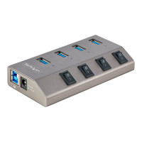 StarTech.com 4-Port Self-Powered USB-C Hub with Individual On/Off Switches, USB 3.0 5Gbps Expansion Hub w/Power Supply, Desktop/Laptop USB-C to USB-A Hub, 4x BC 1.2 (1.5A)