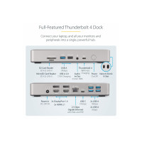 StarTech.com Thunderbolt 4 Multi-Display Docking Station, Dock per monitor quadruplo/triplo/doppio, 2x HDMI/2x DisplayPort, 7x hub USB, 2.5 Gigabit Ethernet, 98W Power Delivery, per Windows/MacBook - Cavo host TB4 (132UE-TB4USB4DOCK)