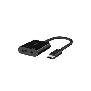 Belkin RockStar - USB-C zu Kopfhöreranschluss / Ladeadapter - 24 pin USB-C männlich zu 24 pin USB-C, Mini-Stecker weiblich - 19.6 cm - USB Power Delivery (60W)