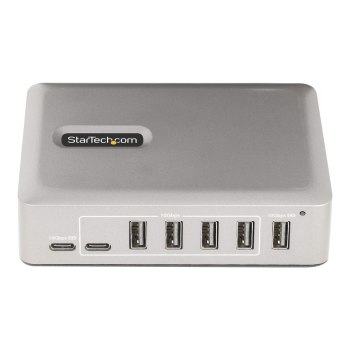 StarTech.com Hub USB-C a 7 porte, 5x USB-A + 2x USB-C, autoalimentato con alimentatore da 65 W, hub USB 3.1 10 Gbps con ricarica BC1.2, hub USB per desktop/laptop con cavo bloccabile da 90 cm certificato USB-IF - Hub di espansione USB (10G5A2CS-USB-C-HUB)