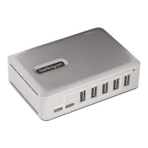 StarTech.com Hub USB-C a 7 porte, 5x USB-A + 2x USB-C, autoalimentato con alimentatore da 65 W, hub USB 3.1 10 Gbps con ricarica BC1.2, hub USB per desktop/laptop con cavo bloccabile da 90 cm certificato USB-IF - Hub di espansione USB (10G5A2CS-USB-C-HUB)