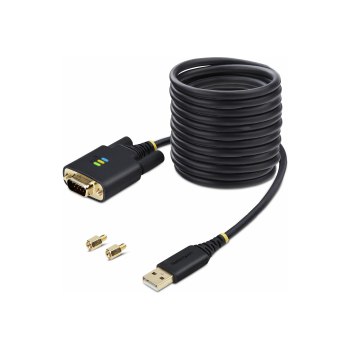 StarTech.com 10ft (3m) USB to Serial Adapter Cable, Interchangeable DB9 Screws/Nuts, COM Retention, USB-A to DB9 RS232, FTDI IC, Level-4 ESD Protection, Windows/macOS/ChromeOS/Linux - Rugged TPE Construction (1P10FFC-USB-SERIAL)