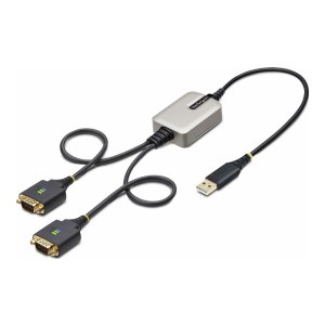 StarTech.com 2ft (60cm) 2-Port USB to Serial Adapter Cable, Interchangeable DB9 Screws/Nuts, COM Retention, USB-A to DB9 RS232, FTDI, Level-4 ESD Protection, Windows/macOS/ChromeOS/Linux - Rugged TPE Construction (2P1FFC-USB-SERIAL)