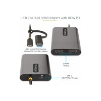 StarTech.com USB-C to Dual-HDMI Adapter, USB-C or A to 2x HDMI, 4K 60Hz, 100W PD Pass-Through, 1ft (30cm)