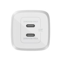 Belkin BoostCharge Pro GaN - Netzteil - PPS- und GaN-Technologie - 45 Watt - Fast Charge, PD 3.0 - 2 Ausgabeanschlussstellen (2 x USB-C)