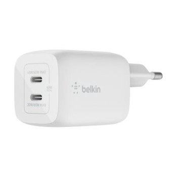 Belkin BoostCharge Pro GaN - Netzteil - PPS- und GaN-Technologie - 65 Watt - Fast Charge, PD 3.0 - 2 Ausgabeanschlussstellen (2 x USB-C)